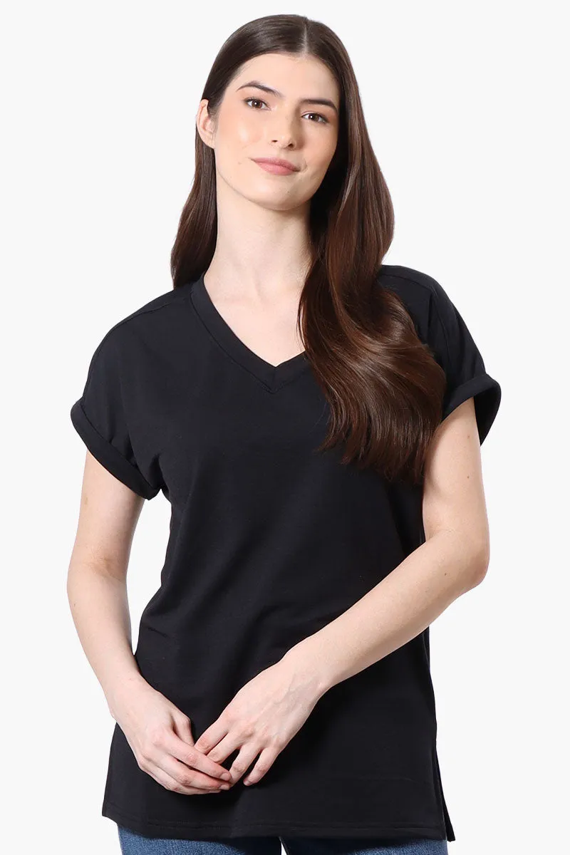 Runaway Bay Sport Cuffed Sleeve V-Neck Tee - Black sold by Fairweather