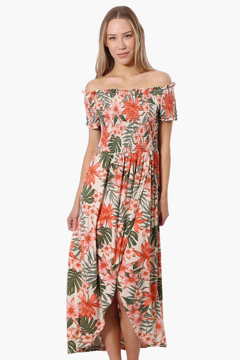 International INC Company Floral Off Shoulder Crossover Maxi Dress - Peach sold by Fairweather