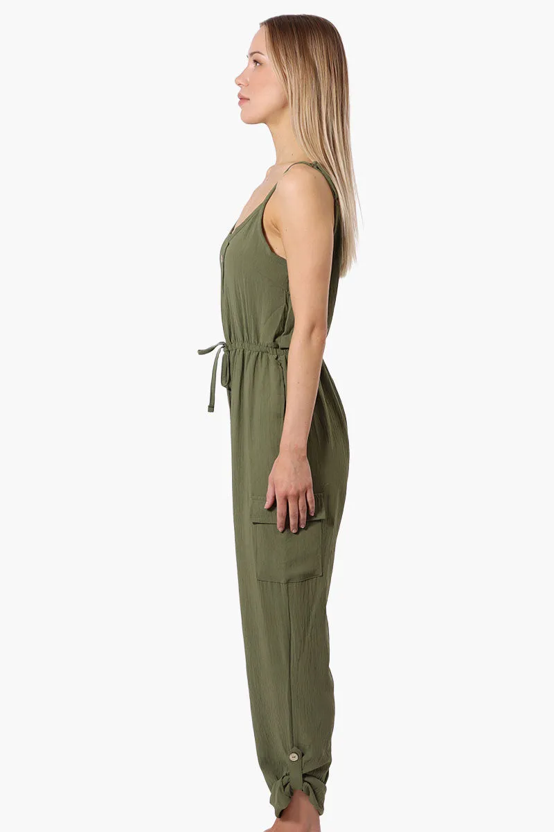 Urbanology Tie Waist Sleeveless Cargo Jumpsuit - Olive sold by Fairweather product image thumbnail 2