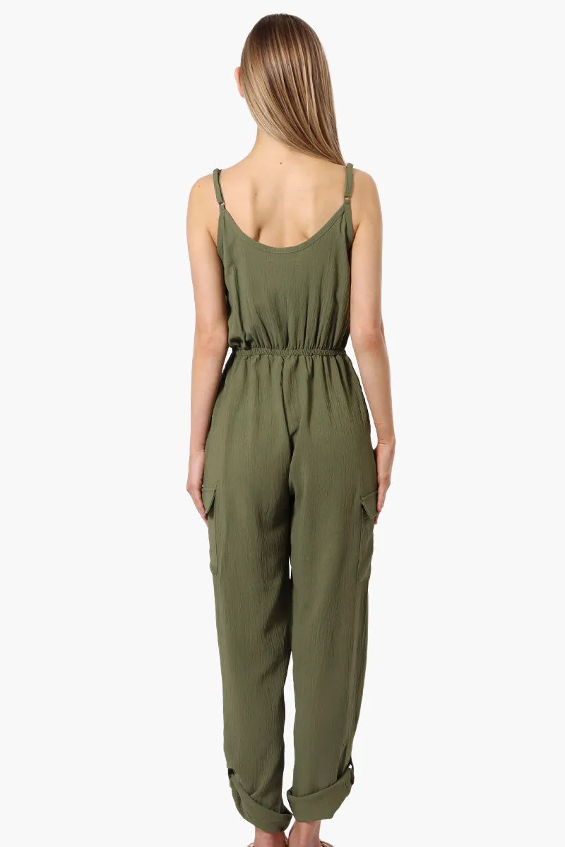 Urbanology Tie Waist Sleeveless Cargo Jumpsuit - Olive sold by Fairweather product image thumbnail 3