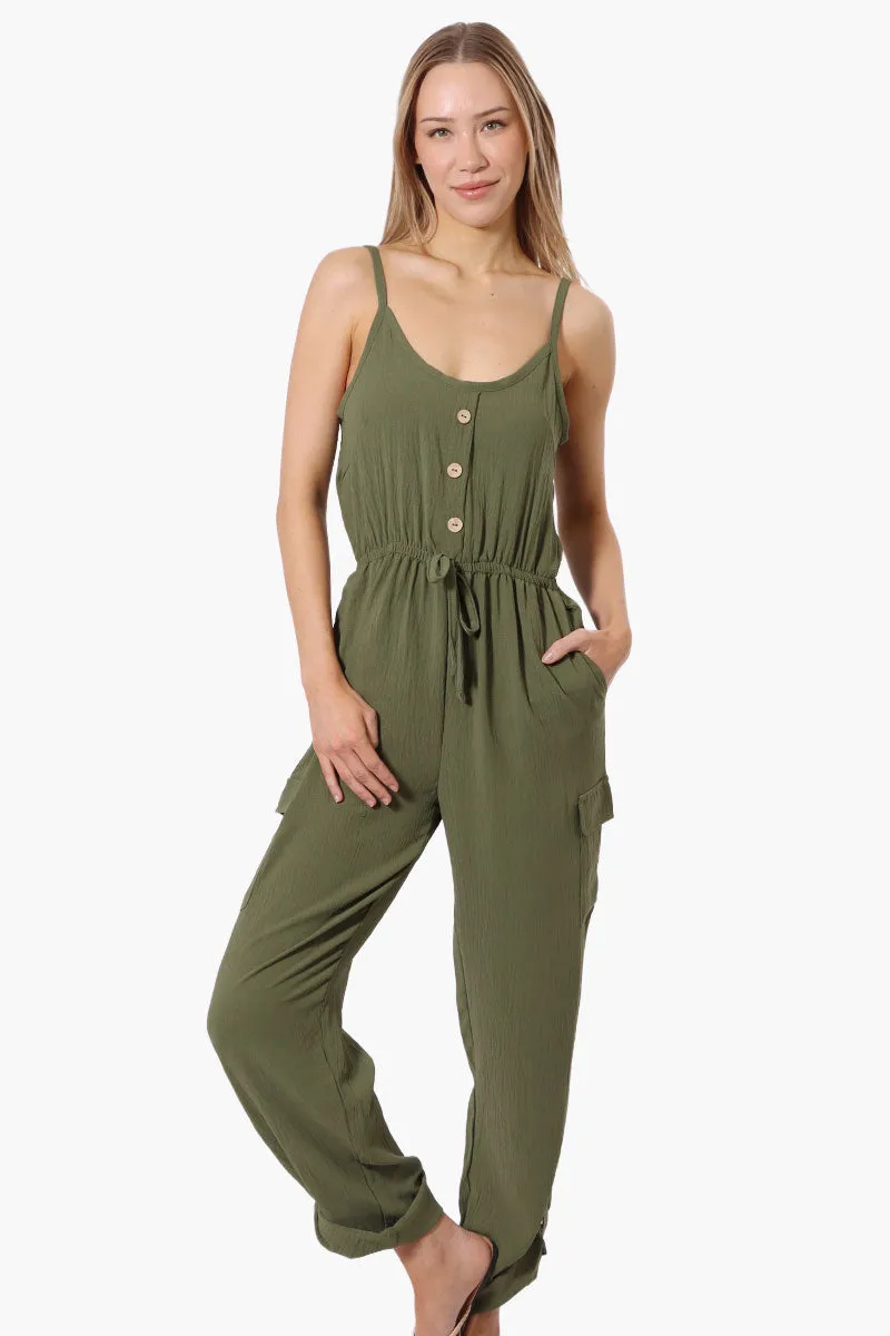 Urbanology Tie Waist Sleeveless Cargo Jumpsuit - Olive sold by Fairweather