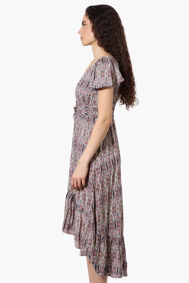 Limite Patterned Cinched Waist High Low Midi Dress - Multi sold by Fairweather product image thumbnail 2