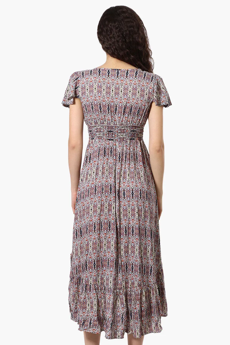 Limite Patterned Cinched Waist High Low Midi Dress - Multi sold by Fairweather product image thumbnail 3