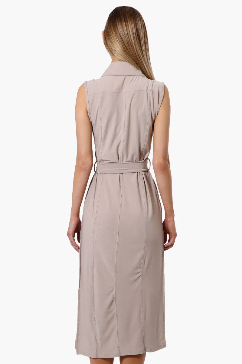 Majora Button Down Belted Maxi Dress - Beige sold by Fairweather product image thumbnail 3
