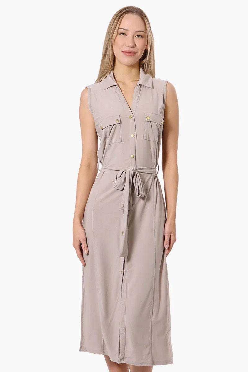 Majora Button Down Belted Maxi Dress - Beige sold by Fairweather