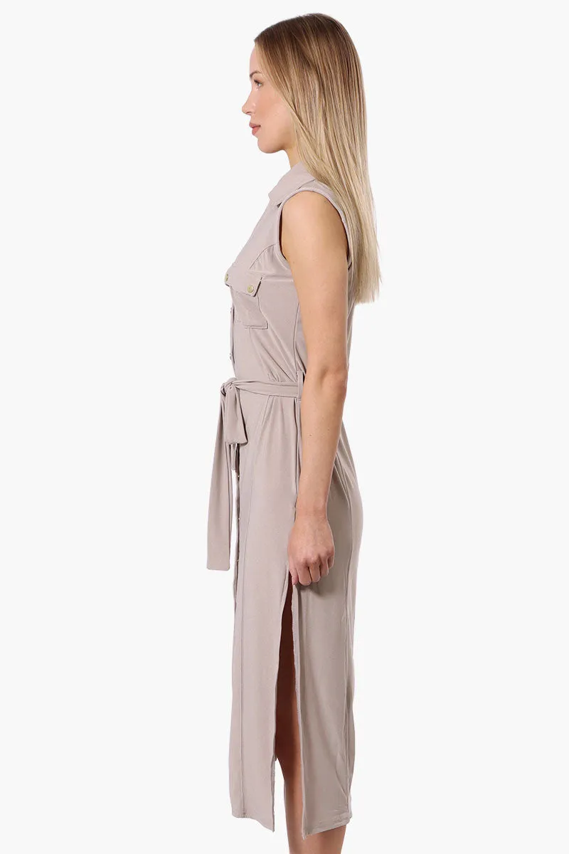 Majora Button Down Belted Maxi Dress - Beige sold by Fairweather product image thumbnail 2