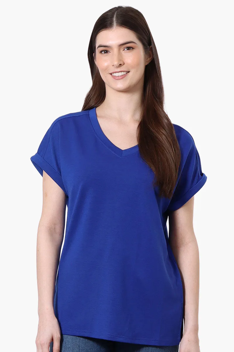 Runaway Bay Sport Cuffed Sleeve V-Neck Tee - Blue sold by Fairweather