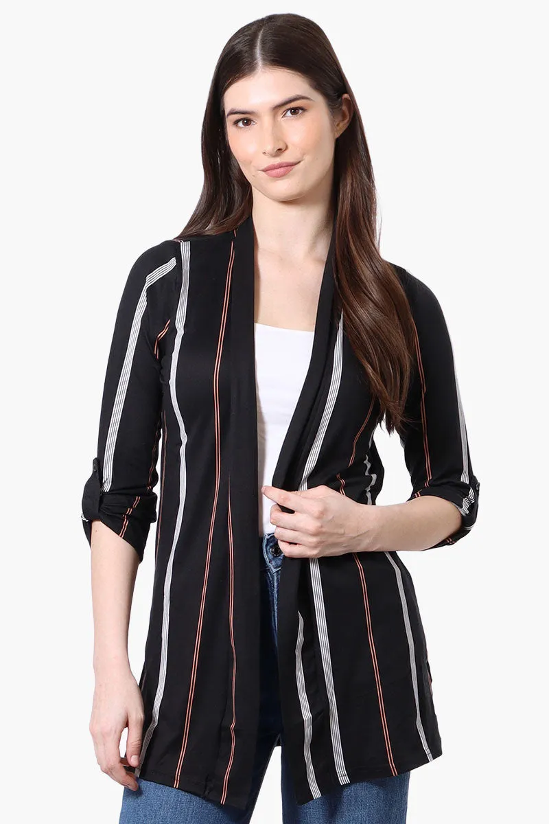International INC Company Striped Roll Up Sleeve Wrap Cardigan - Black sold by Fairweather