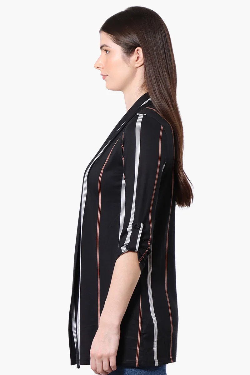 International INC Company Striped Roll Up Sleeve Wrap Cardigan - Black sold by Fairweather product image thumbnail 2