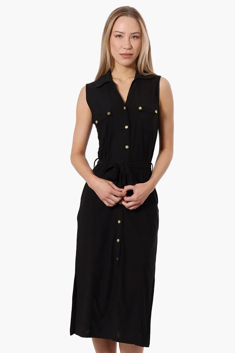 Majora Button Down Belted Maxi Dress - Black sold by Fairweather