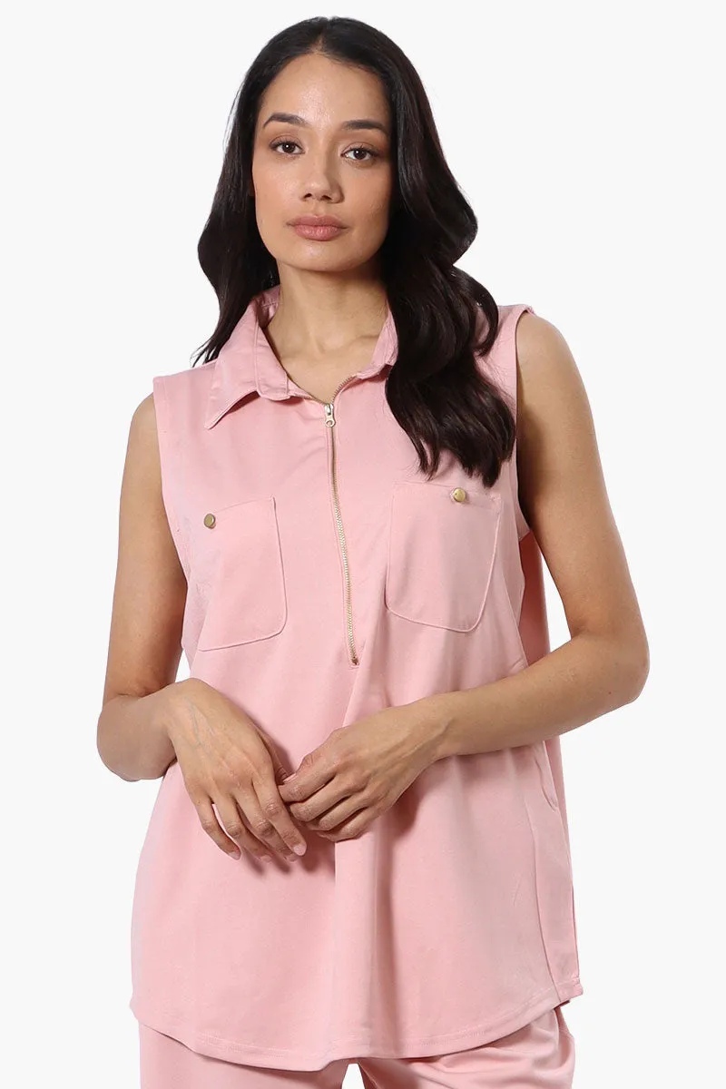 Costa Blanca Half Zip Sleeveless Blouse - Pink sold by Fairweather