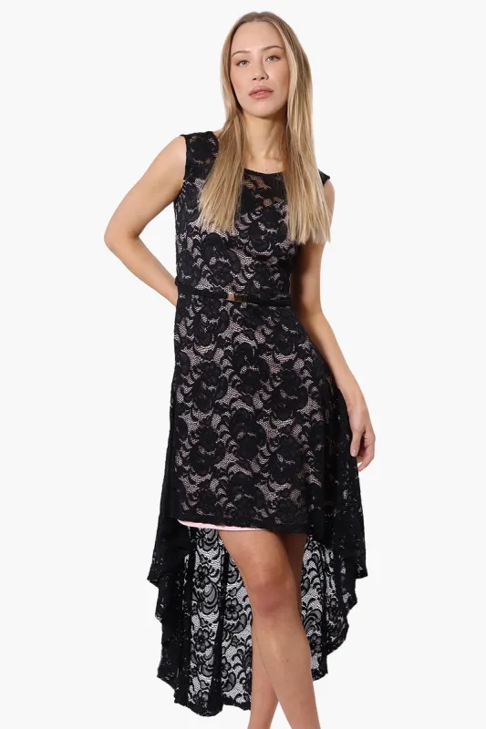 Limite Floral Lace High Low Prom Dress - Black sold by Fairweather