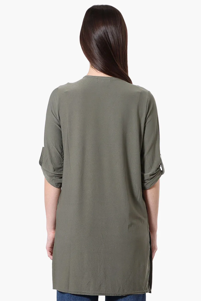 International INC Company Roll Up Sleeve Open Duster Cardigan - Olive sold by Fairweather product image thumbnail 3