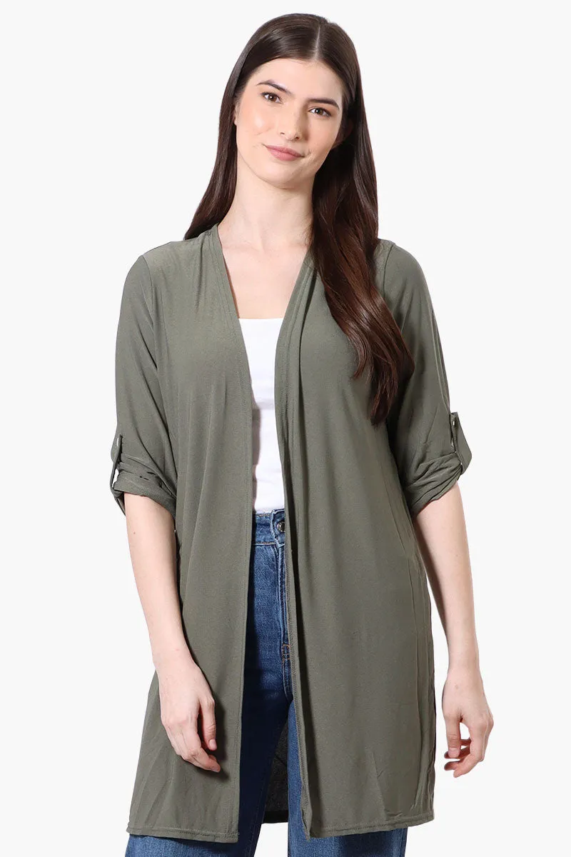 International INC Company Roll Up Sleeve Open Duster Cardigan - Olive sold by Fairweather