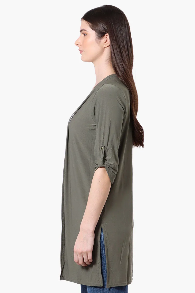 International INC Company Roll Up Sleeve Open Duster Cardigan - Olive sold by Fairweather product image thumbnail 2