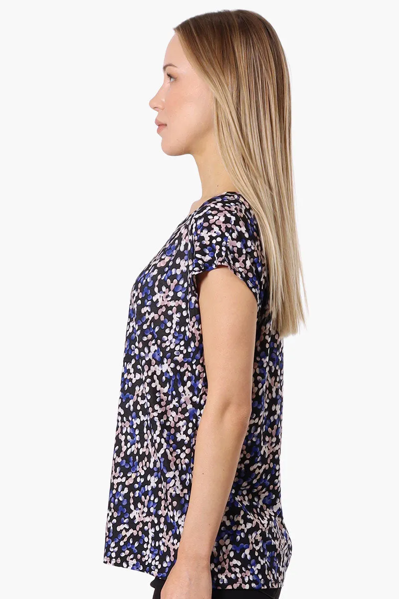 Impress Patterned Cap Sleeve Circle Neck Tee - Navy sold by Fairweather product image thumbnail 2