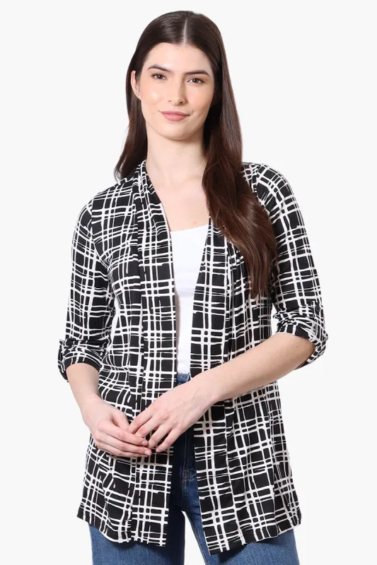 Majora Patterned Roll Up Sleeve Wrap Cardigan - Black sold by Fairweather