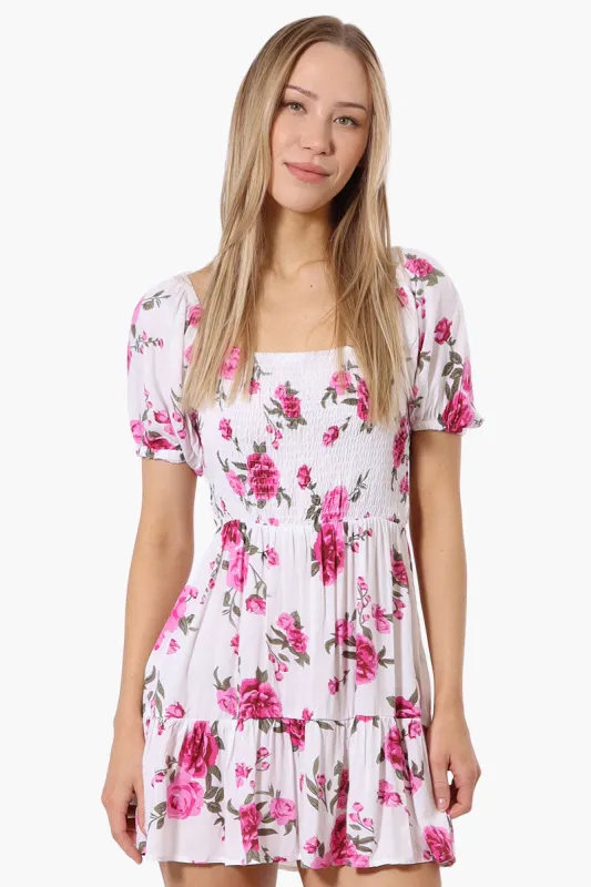 Beechers Brook Floral Puff Sleeve Smocked Day Dress - White sold by Fairweather