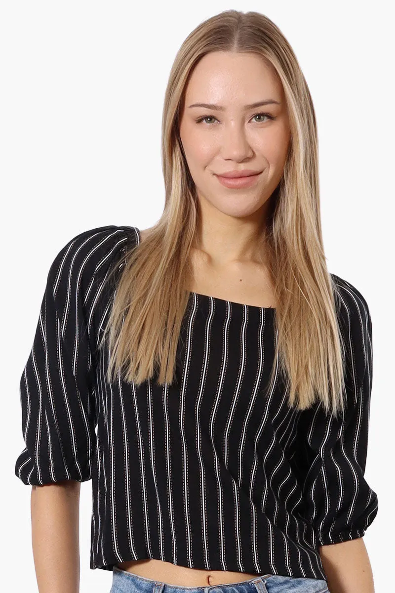 Beechers Brook Striped Square Neck Cropped Blouse - Black sold by Fairweather