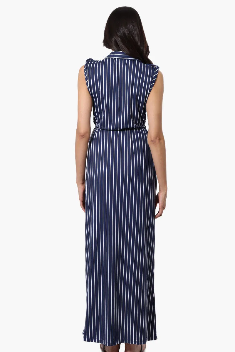 International INC Company Striped Belted Button Down Maxi Dress - Navy sold by Fairweather product image thumbnail 3