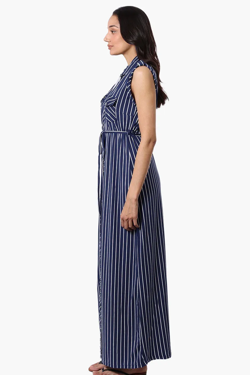 International INC Company Striped Belted Button Down Maxi Dress - Navy sold by Fairweather product image thumbnail 2