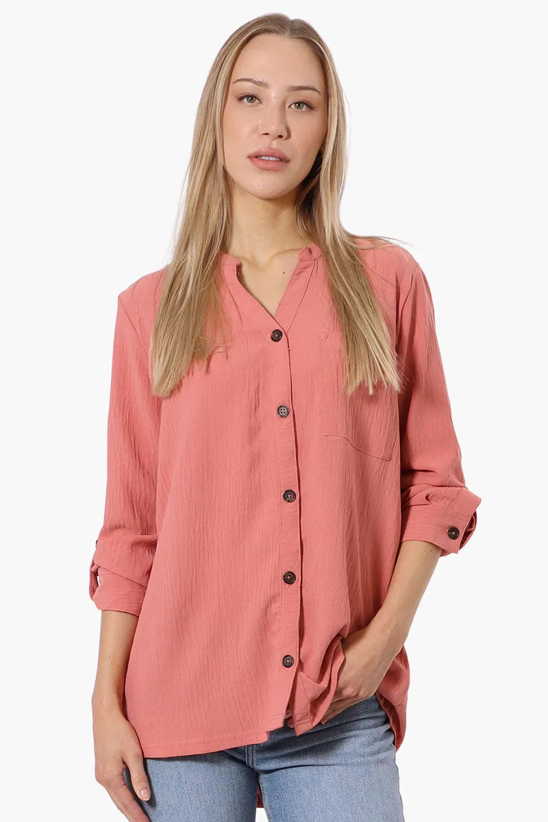 Urbanology Button Down Roll Up Sleeve Shirt - Coral sold by Fairweather
