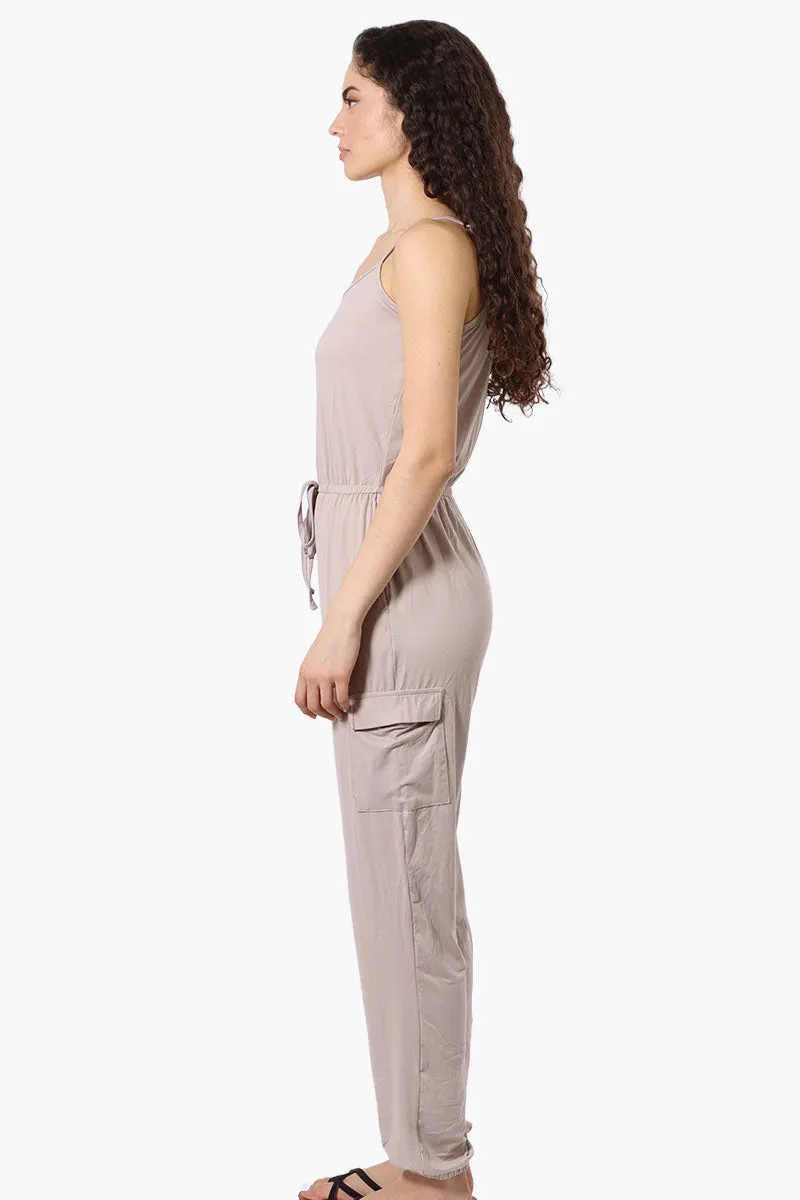 Urbanology Tie Waist Sleeveless Cargo Jumpsuit - Beige sold by Fairweather product image thumbnail 2