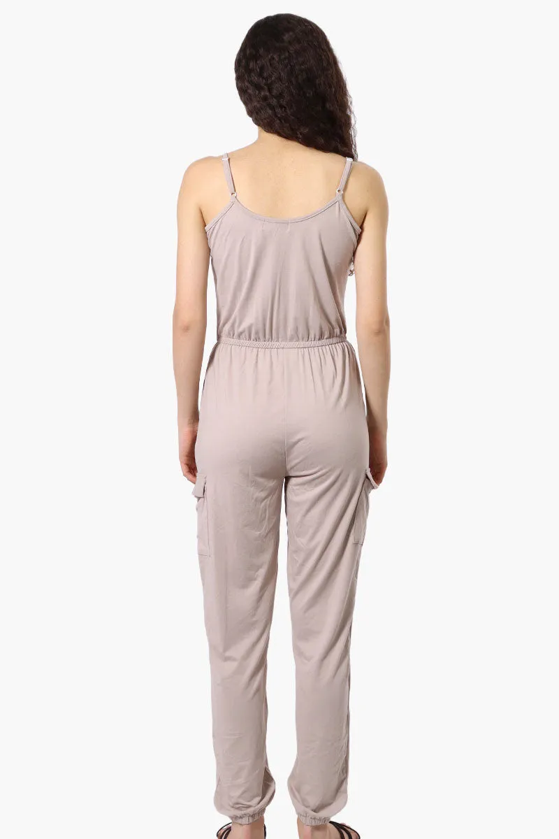 Urbanology Tie Waist Sleeveless Cargo Jumpsuit - Beige sold by Fairweather product image thumbnail 3
