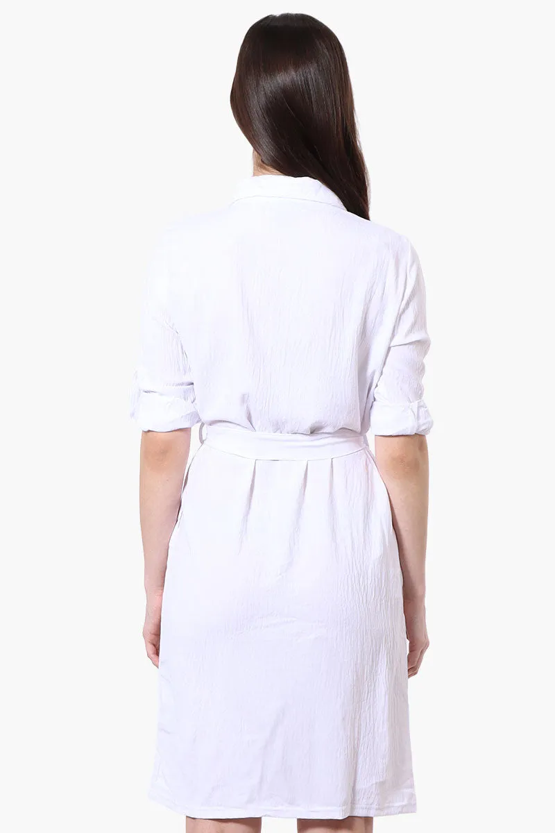 Stylexchange Vintage Belted Roll Up Sleeve Day Dress - White sold by Fairweather product image thumbnail 3
