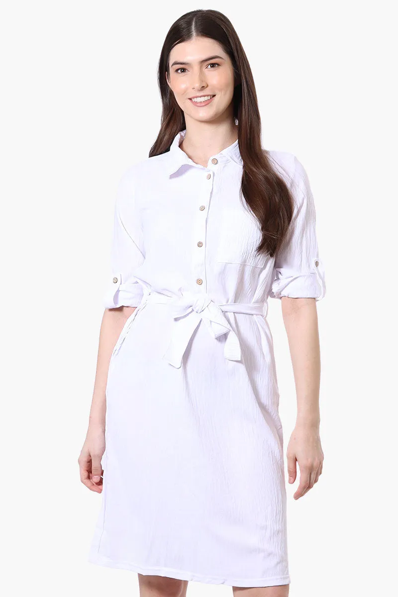 Stylexchange Vintage Belted Roll Up Sleeve Day Dress - White sold by Fairweather
