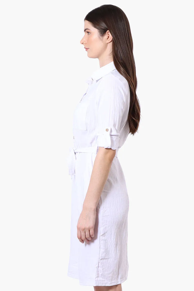 Stylexchange Vintage Belted Roll Up Sleeve Day Dress - White sold by Fairweather product image thumbnail 2