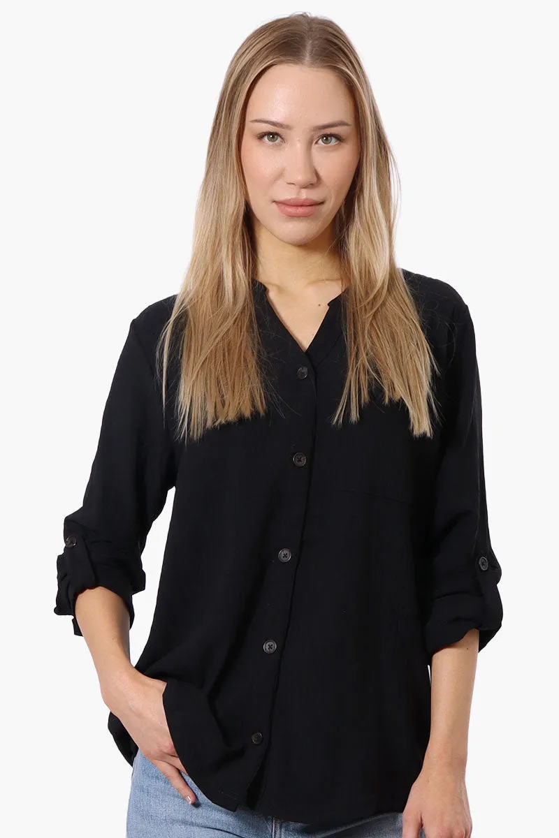 Urbanology Button Down Roll Up Sleeve Shirt - Black sold by Fairweather