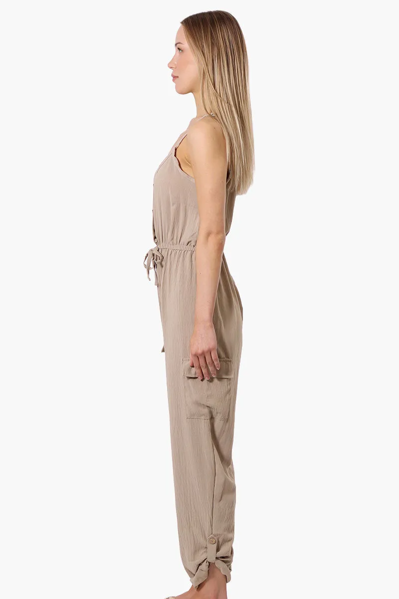 Urbanology Tie Waist Sleeveless Cargo Jumpsuit - Beige sold by Fairweather product image thumbnail 2