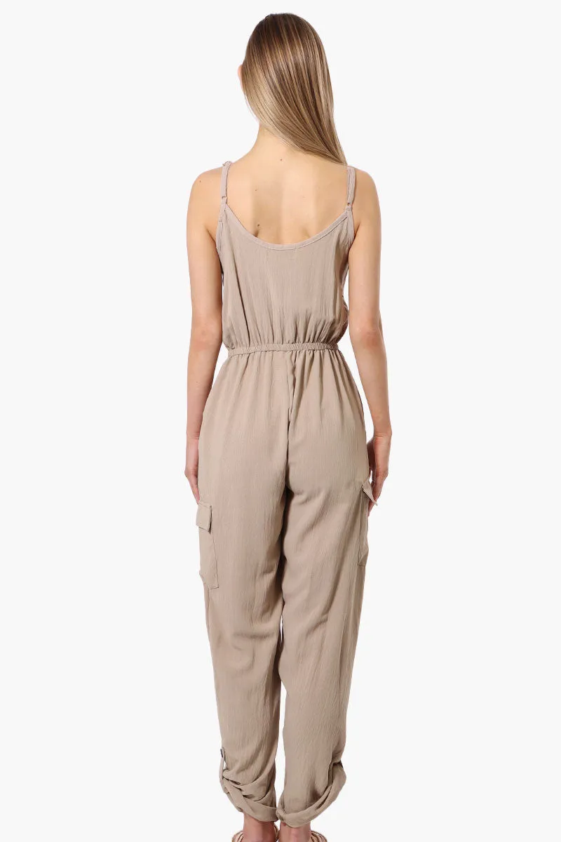 Urbanology Tie Waist Sleeveless Cargo Jumpsuit - Beige sold by Fairweather product image thumbnail 3