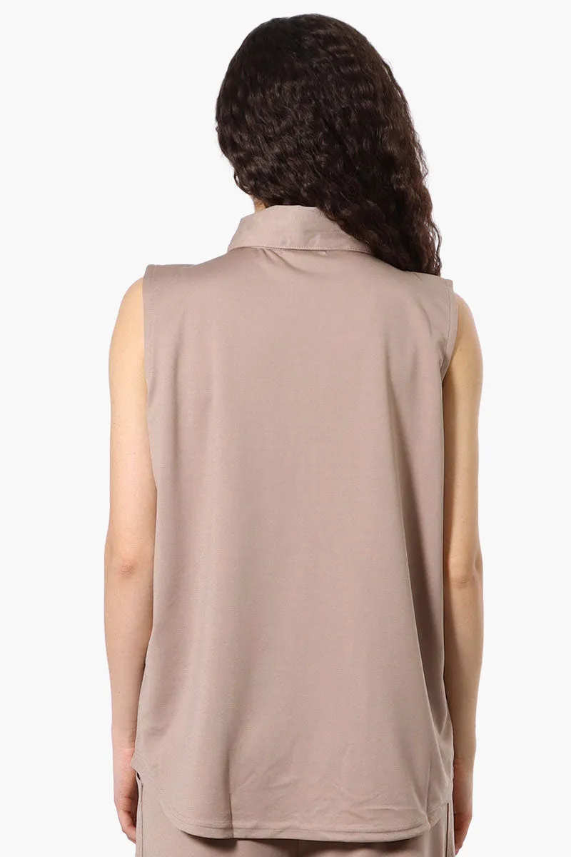 Costa Blanca Half Zip Sleeveless Blouse - Beige sold by Fairweather product image thumbnail 3