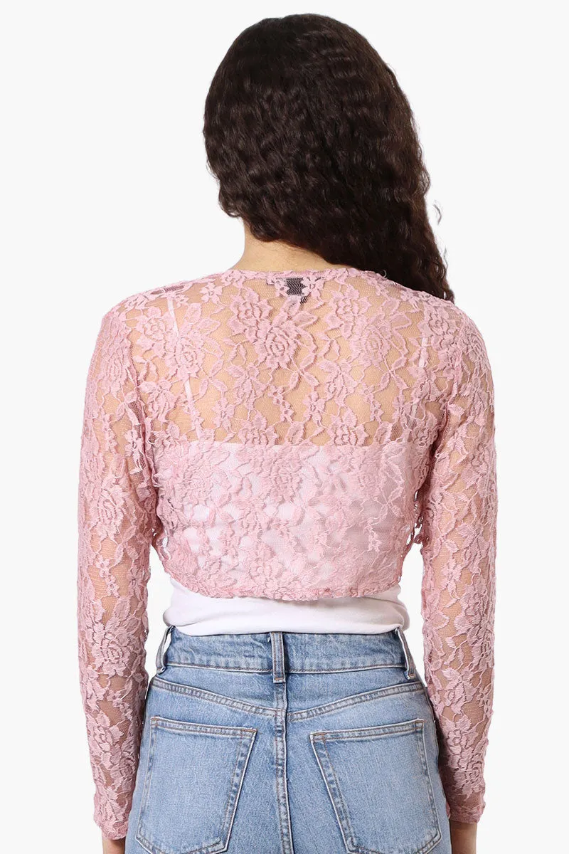 Impress Long Sleeve Lace Shrug Cardigan - Pink sold by Fairweather product image thumbnail 3