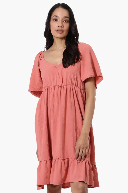 Urbanology Short Sleeve Smock Back Day Dress - Coral sold by Fairweather