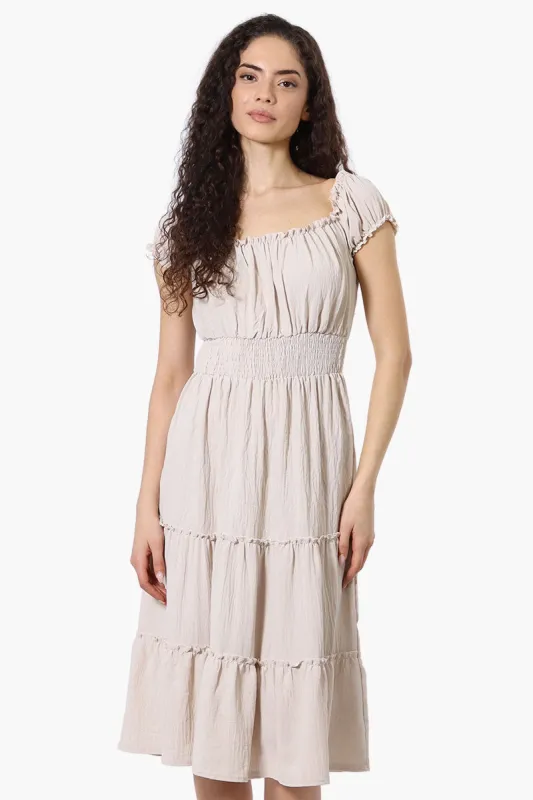 International INC Company Tiered Smocked Waist Maxi Dress - Beige sold by Fairweather