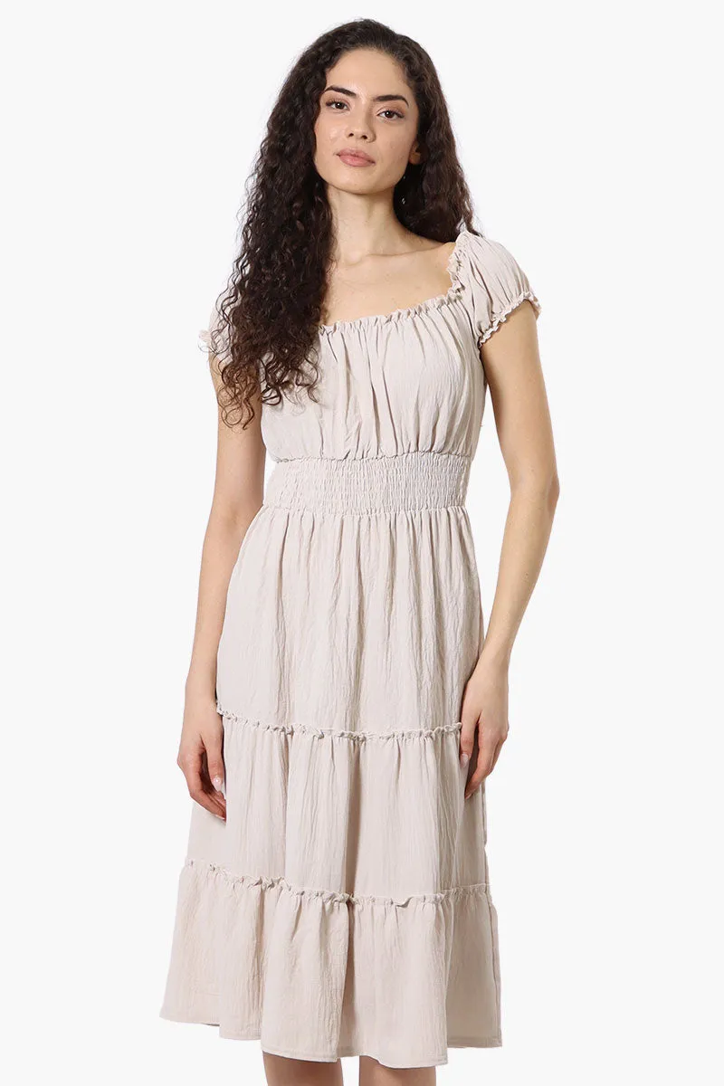 International INC Company Tiered Smocked Waist Maxi Dress - Beige sold by Fairweather