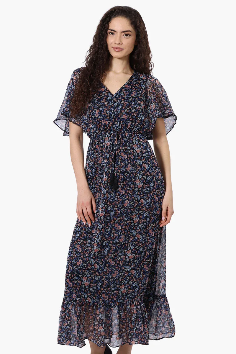 Limite Floral Tie Waist V-Neck Maxi Dress - Black sold by Fairweather