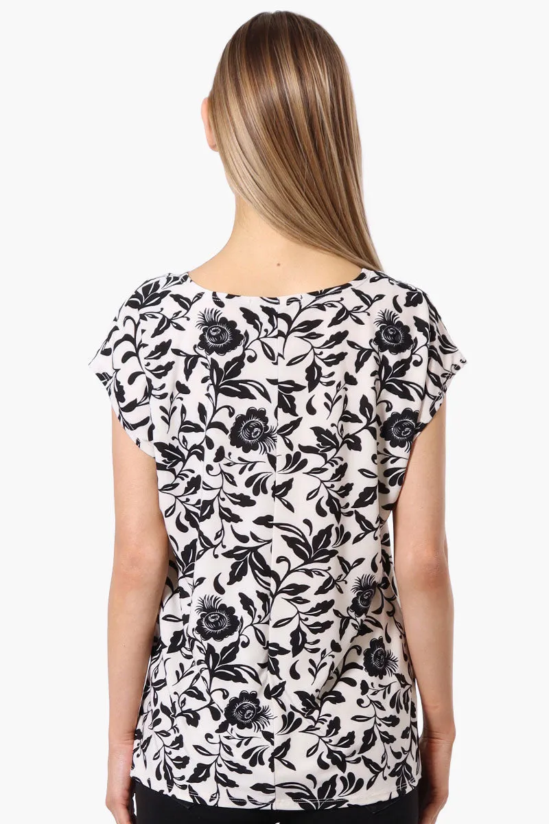 Impress Floral Cap Sleeve Circle Neck Tee - Cream sold by Fairweather product image thumbnail 3