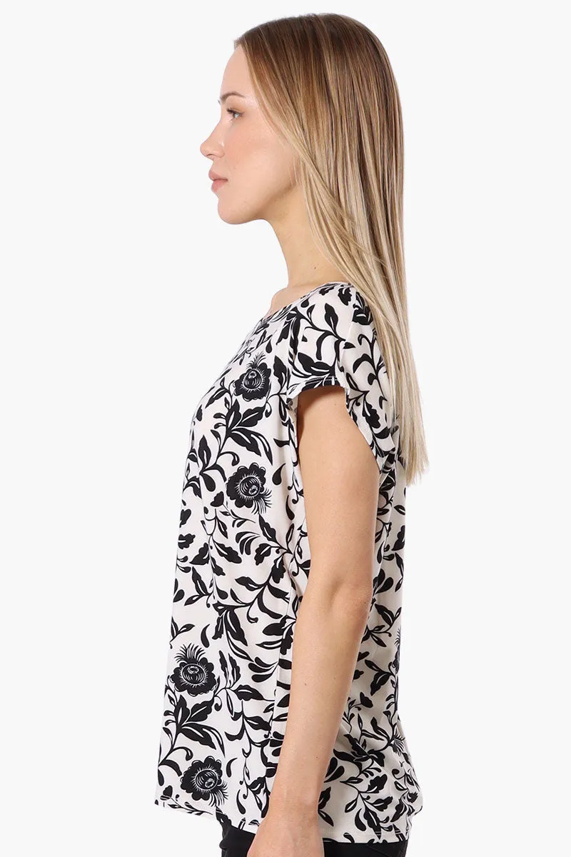 Impress Floral Cap Sleeve Circle Neck Tee - Cream sold by Fairweather product image thumbnail 2