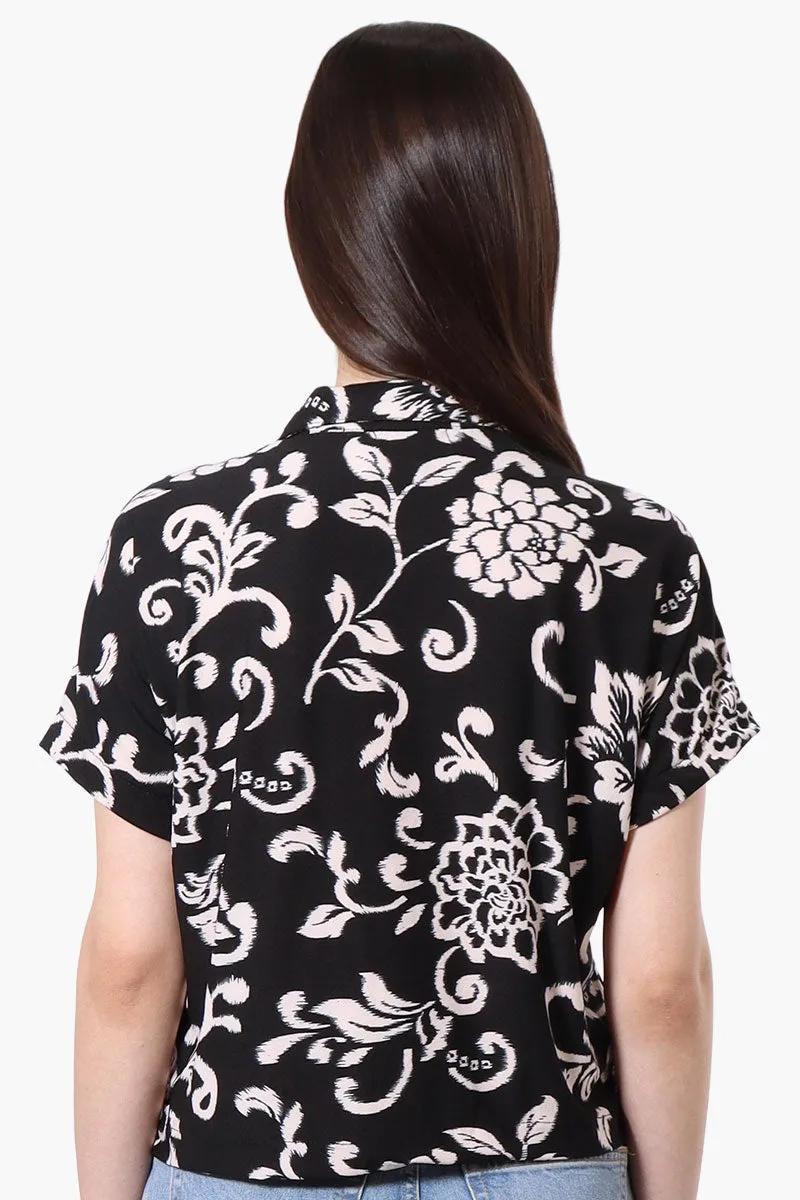 International INC Company Leaf Pattern Button Up Cropped Shirt - Black sold by Fairweather product image thumbnail 3