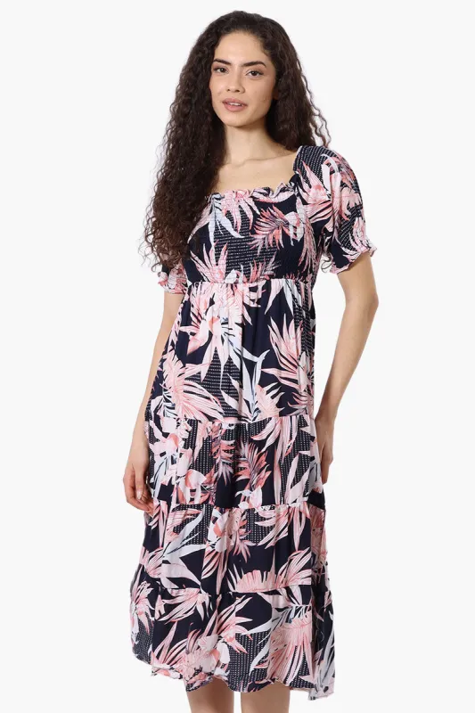 Beechers Brook Floral Smocked Square Neck Maxi Dress - Navy sold by Fairweather