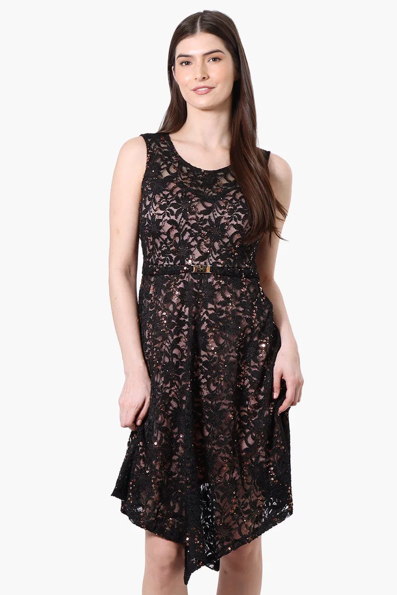 Limite Floral Lace Sequin Cocktail Dress - Black sold by Fairweather