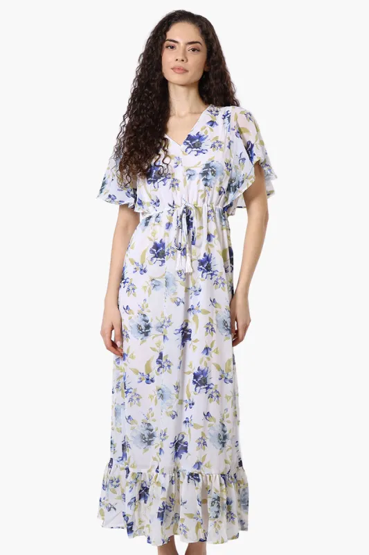 Limite Floral Tie Waist V-Neck Maxi Dress - White sold by Fairweather