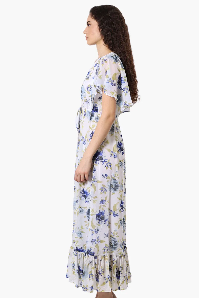 Limite Floral Tie Waist V-Neck Maxi Dress - White sold by Fairweather product image thumbnail 2