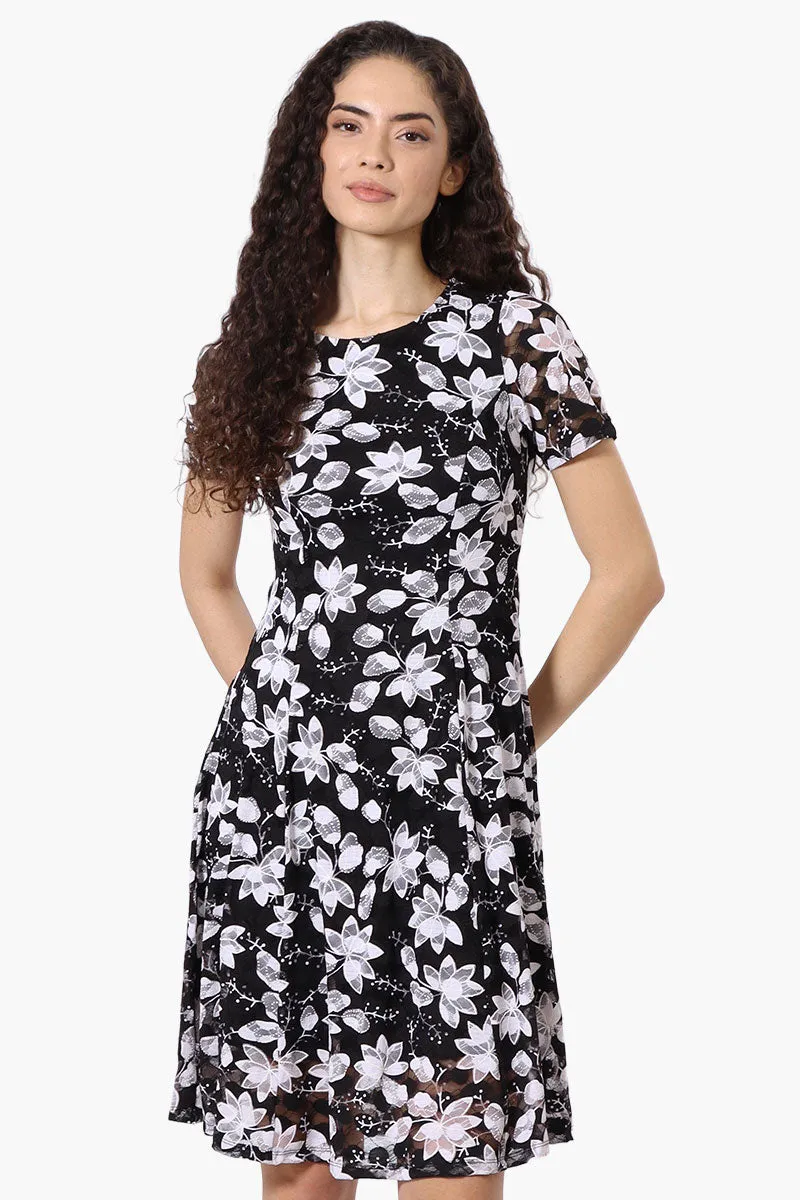 Limite Floral A-Line Mesh Day Dress - Black sold by Fairweather