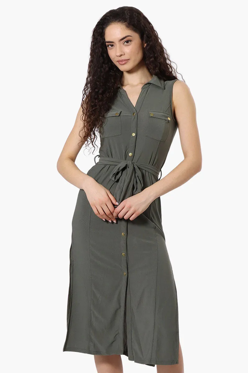 Majora Button Down Belted Maxi Dress - Olive sold by Fairweather