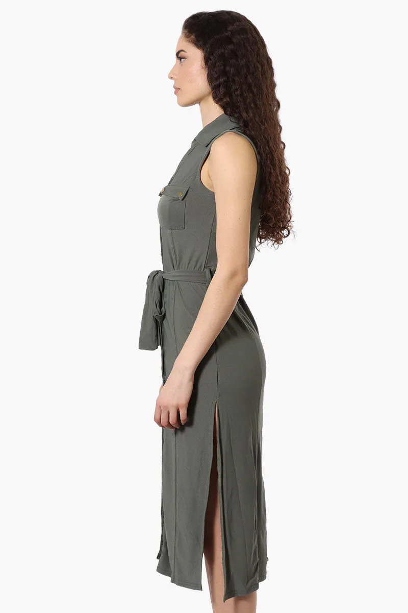 Majora Button Down Belted Maxi Dress - Olive sold by Fairweather product image thumbnail 2
